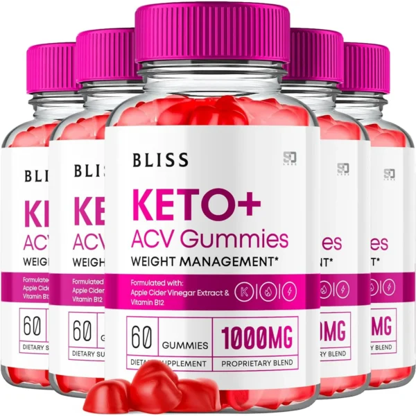 (5 Pack) Bliss Keto Gummies, Bliss Keto ACV Gummies Advanced 1000MG Formula, Bliss Apple Cider Vinegar Folate Vitamin B6 B12 Beet Root Pomegranate Vegan Non GMO Keto Supplement(180 Gummies)